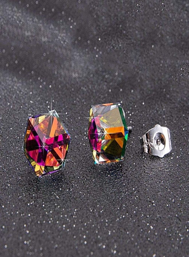 EVEVIC Cube Austrian Crystal Drop Stud Earrings for Women Fashion S925 Sterling Silver Hypoallergenic Jewelry (Rainbow) - Image 3