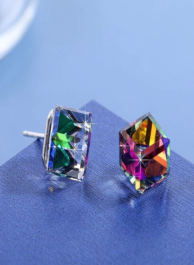 EVEVIC Cube Austrian Crystal Drop Stud Earrings for Women Fashion S925 Sterling Silver Hypoallergenic Jewelry (Rainbow) - Image 5