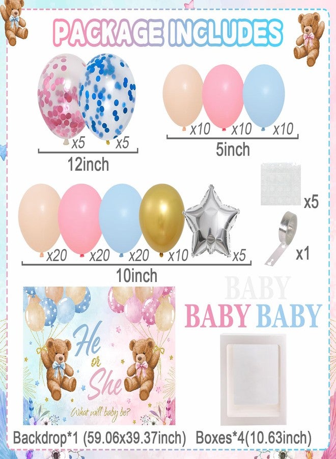 باتيمات زينة كشف جنس المولود على شكل دب باتيميت، طقم قوس بالونات وردي وأزرق، صندوق هدايا للأطفال مع حروف، خلفية لديكور كشف جنس المولود (ولد أو بنت)، لوازم حفلات استقبال المولود - Image 3