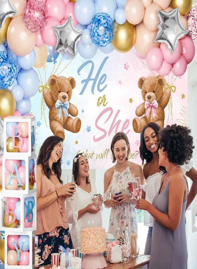 باتيمات زينة كشف جنس المولود على شكل دب باتيميت، طقم قوس بالونات وردي وأزرق، صندوق هدايا للأطفال مع حروف، خلفية لديكور كشف جنس المولود (ولد أو بنت)، لوازم حفلات استقبال المولود - Image 2