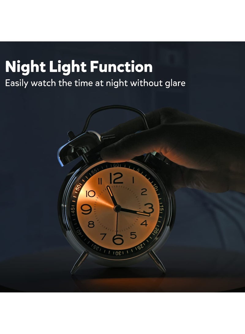 Super Alarm Clock Suitable For Adult Heavy Sleepers, Dual Bell Retro 4-Inch Silent Non Ticking Quartz With Backlight, Metal Dial, Bedroom Bedside Alarm Clock (Silver)  - Image 4