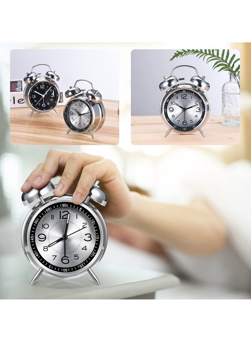 Super Alarm Clock Suitable For Adult Heavy Sleepers, Dual Bell Retro 4-Inch Silent Non Ticking Quartz With Backlight, Metal Dial, Bedroom Bedside Alarm Clock (Silver)  - Image 5