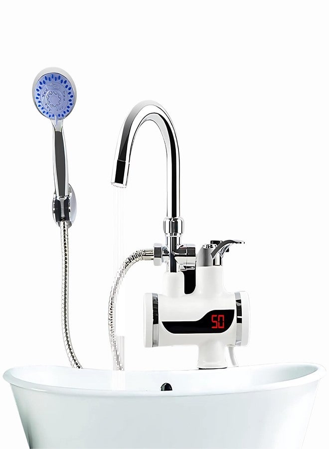 Drumstone (𝐃𝐢𝐰𝐚𝐥𝐢 𝐒𝐩𝐞𝐜𝐢𝐚𝐥 𝟏𝟎+𝟓 𝐘𝐞𝐚𝐫𝐬 𝐖𝐚𝐫𝐫𝐚𝐧𝐭𝐲) 360° Rotating Tankless Water Heater Faucet 3000 W 220 V - LED Digital Display Instant Hot Water Shower & Kitchen Tap Set - Image 1