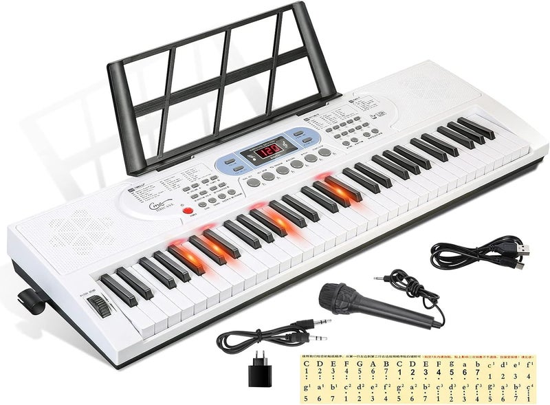 Hricane 61 Keys Piano Keyboard with Microphone Piano Note Sticker Power Supply Music Stand Electronic Digital Keyboard Gift for Beginners Boys Girls Lovers Girlfriend Friends - Image 1