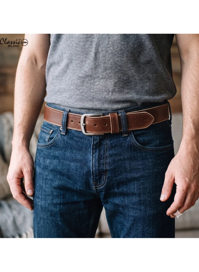 Classic Milano Classic Milano Genuine Leather Belt for Men - Semi-Casual & Party Wear Belt for Jeans, Casual Outfits, and Gifts - Black, Brown & Tan Men’s Belt