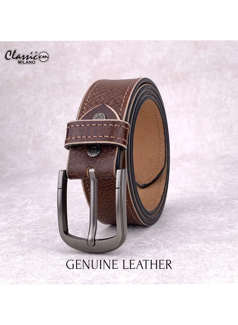 Classic Milano Tan (HPSD) Classic Milano Genuine Leather Belt for Men - Semi-Casual & Party Wear Belt for Jeans, Casual Outfits, and Gifts - Black, Brown & Tan Men’s Belt for Men | Best Price UAE