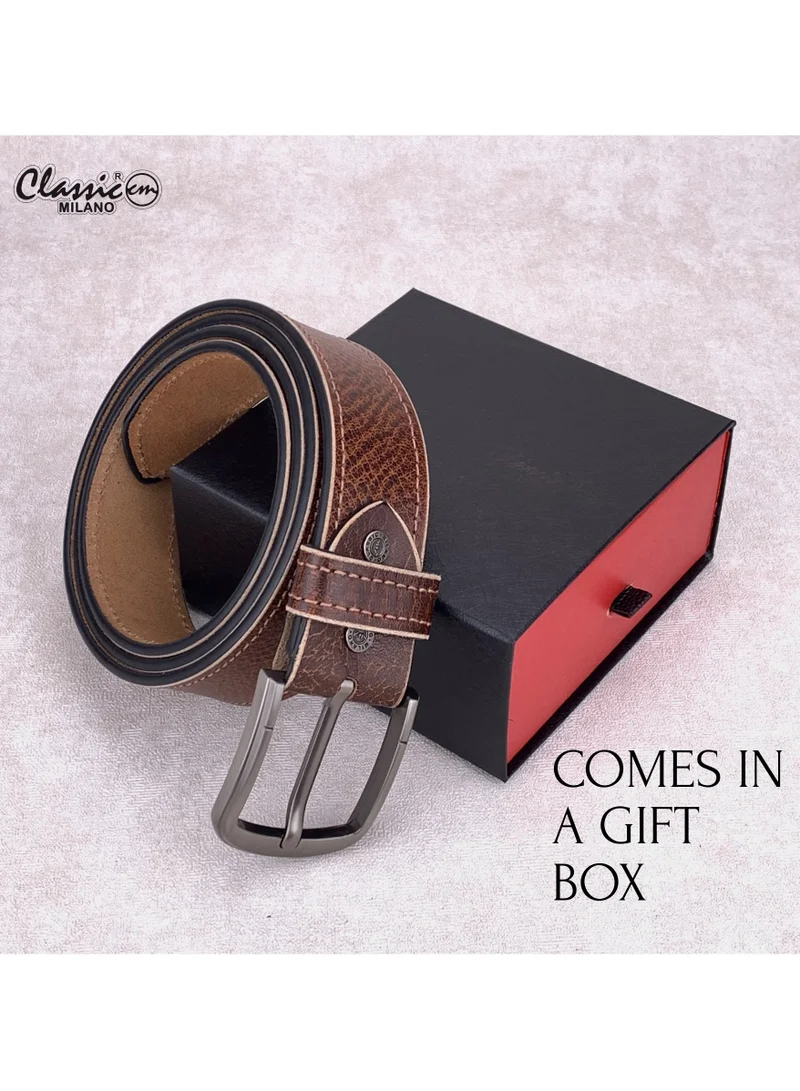 Classic Milano Tan (HPSD) Classic Milano Genuine Leather Belt for Men - Semi-Casual & Party Wear Belt for Jeans, Casual Outfits, and Gifts - Black, Brown & Tan Men’s Belt for Men | Best Price UAE