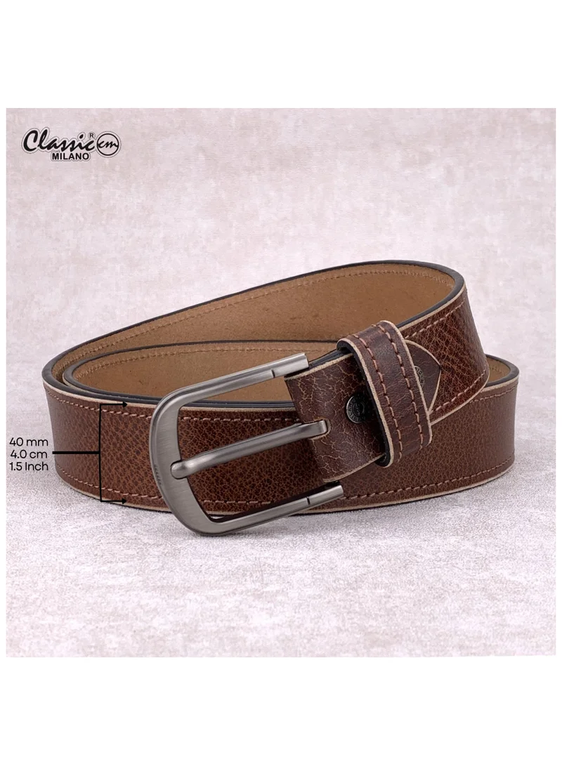 Classic Milano Tan (HPSD) Classic Milano Genuine Leather Belt for Men - Semi-Casual & Party Wear Belt for Jeans, Casual Outfits, and Gifts - Black, Brown & Tan Men’s Belt for Men | Best Price UAE