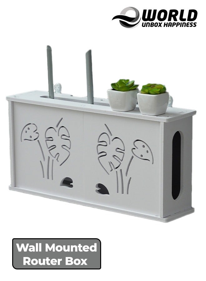 Eworld Stylish Wall-Mounted Router Rack for Wi-Fi Router, Set-Top Box, Light Cat Box, and More, Includes Doors and Patch Panel Shielding Box for Neat Storage, White.  - Image 1