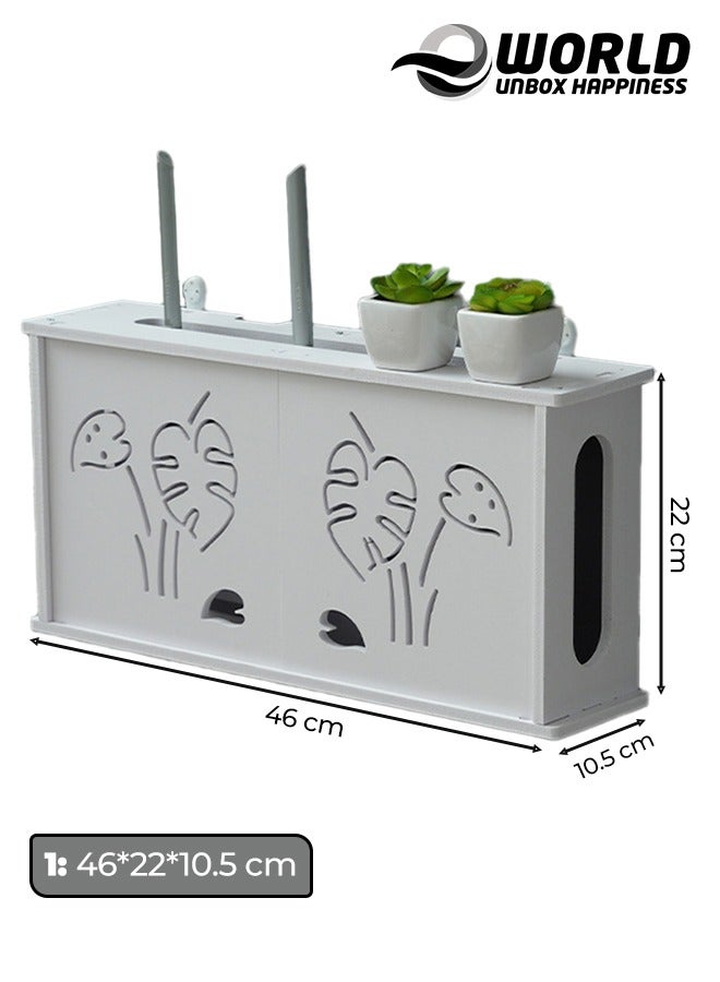 Eworld Stylish Wall-Mounted Router Rack for Wi-Fi Router, Set-Top Box, Light Cat Box, and More, Includes Doors and Patch Panel Shielding Box for Neat Storage, White.  - Image 2