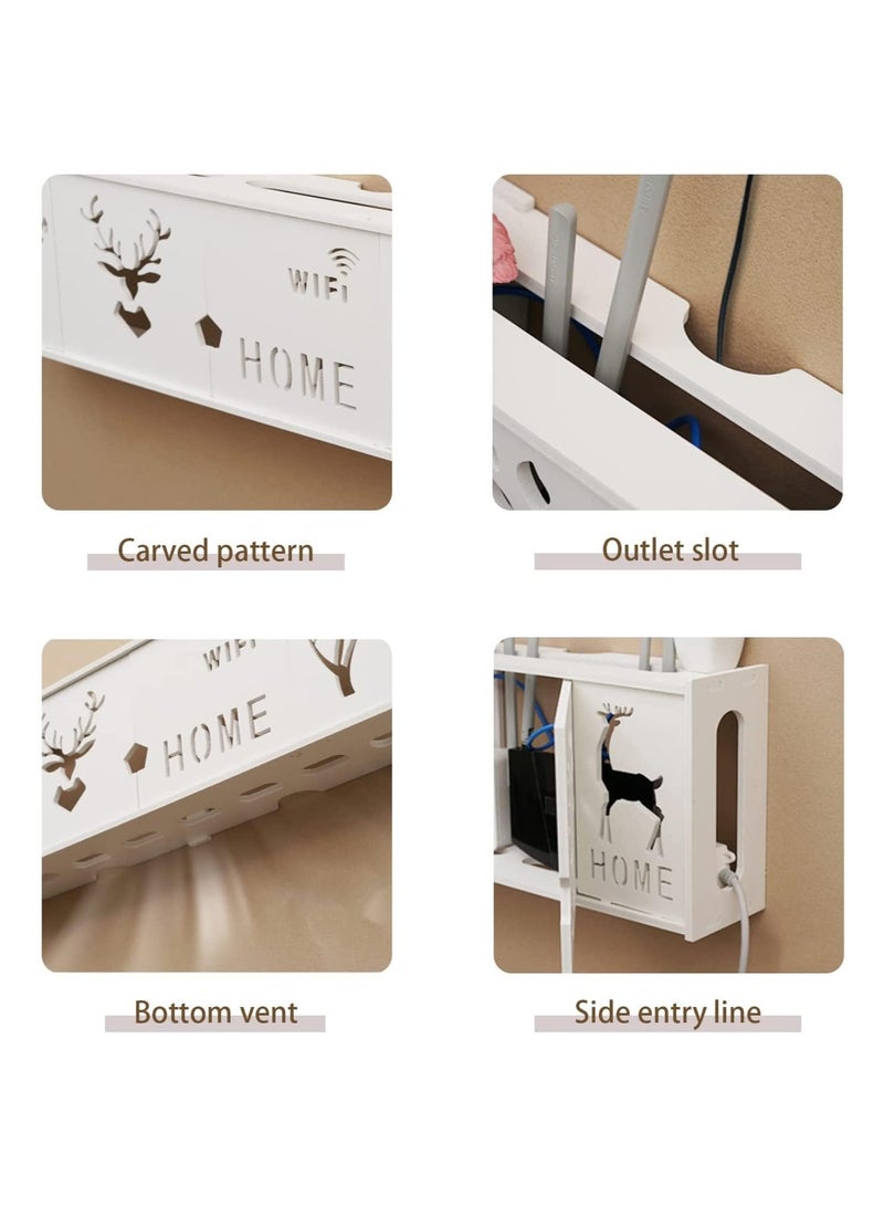 Eworld Stylish Wall-Mounted Router Rack for Wi-Fi Router, Set-Top Box, Light Cat Box, and More, Includes Doors and Patch Panel Shielding Box for Neat Storage, White.  - Image 3