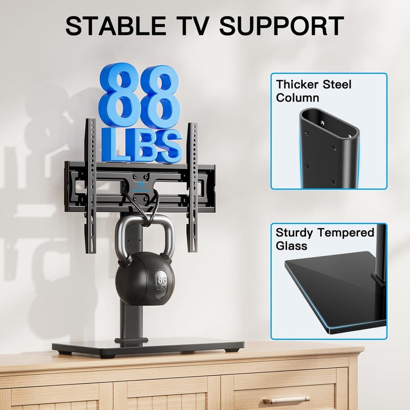 PERLESMITH Universal Swivel TV Stand-Table Top TV Stand for 32-65 inch TV-Height Adjustable TV Base with Heavy-Duty Tempered Glass Base, VESA 400x400mm up to 88lbs, PSTVS17 - Image 5