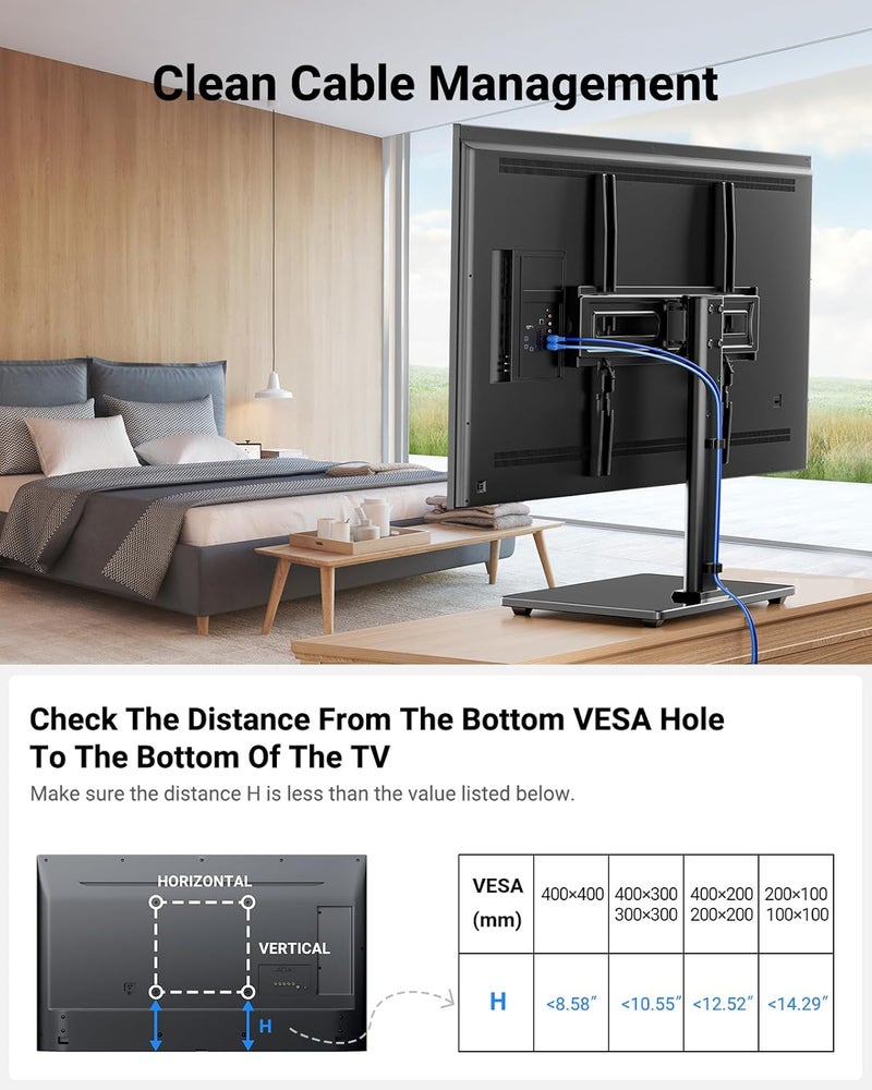 PERLESMITH Universal Swivel TV Stand-Table Top TV Stand for 32-65 inch TV-Height Adjustable TV Base with Heavy-Duty Tempered Glass Base, VESA 400x400mm up to 88lbs, PSTVS17 - Image 3