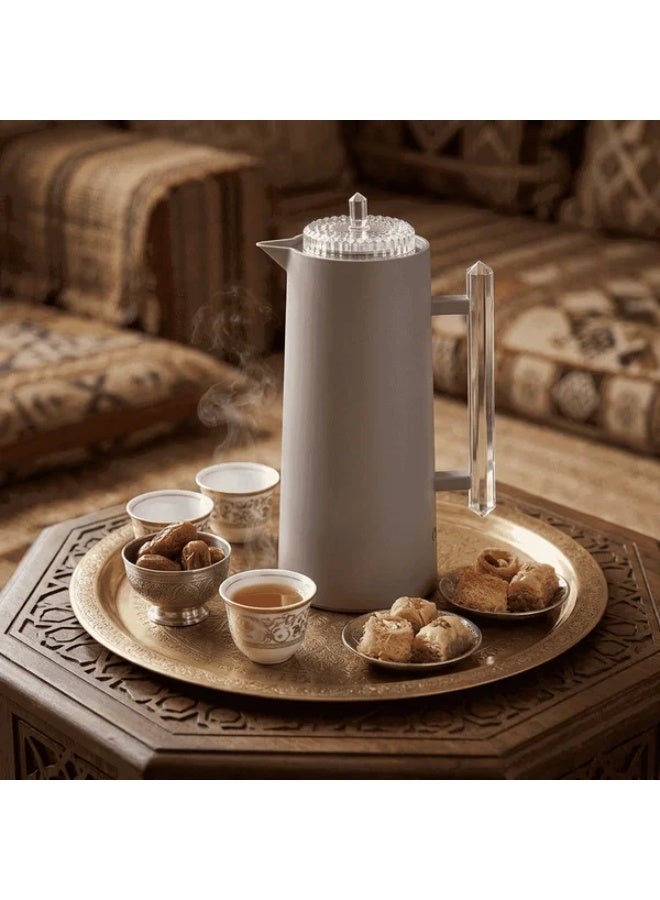 Glory Thermos, 1 Liter, Glass Inner Container, Pump, Transparent Handle - Cappuccino - Image 1