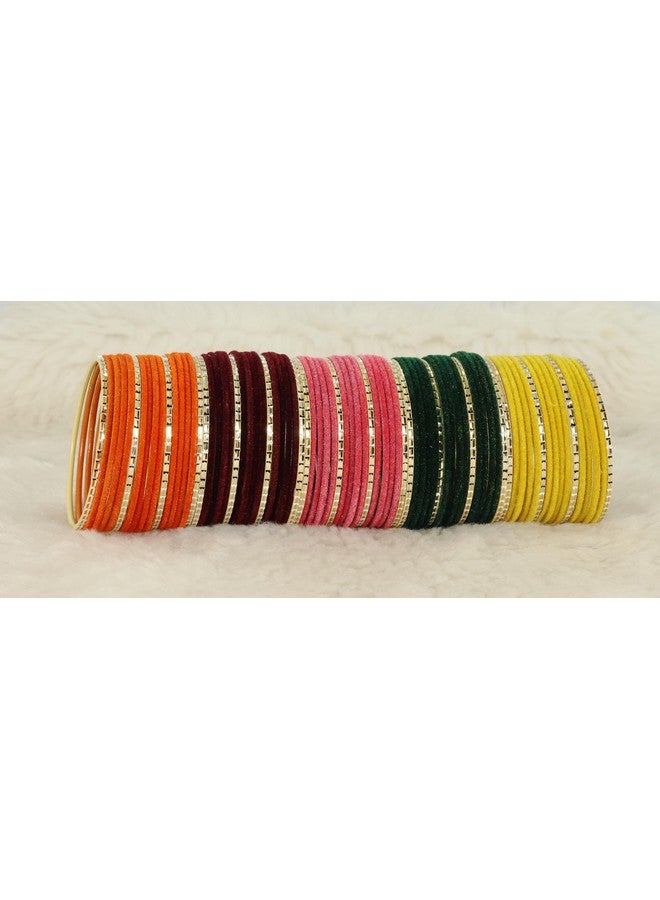NMII 10 Colour Velvet Bangles Combo Set For Women and Girls | Premium Metal Bangle Set | Multicolour Bangles Set | Traditional Plain Simple Velvet Bangles Set of 160 Bangles(Velvet-Chilai-Multi-2.8) - Image 4
