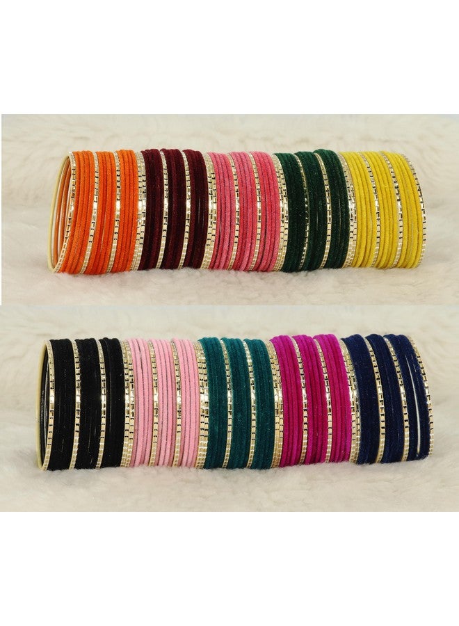NMII 10 Colour Velvet Bangles Combo Set For Women and Girls | Premium Metal Bangle Set | Multicolour Bangles Set | Traditional Plain Simple Velvet Bangles Set of 160 Bangles(Velvet-Chilai-Multi-2.8) - Image 2