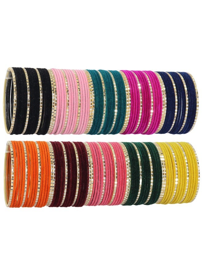 NMII 10 Colour Velvet Bangles Combo Set For Women and Girls | Premium Metal Bangle Set | Multicolour Bangles Set | Traditional Plain Simple Velvet Bangles Set of 160 Bangles(Velvet-Chilai-Multi-2.8) - Image 3