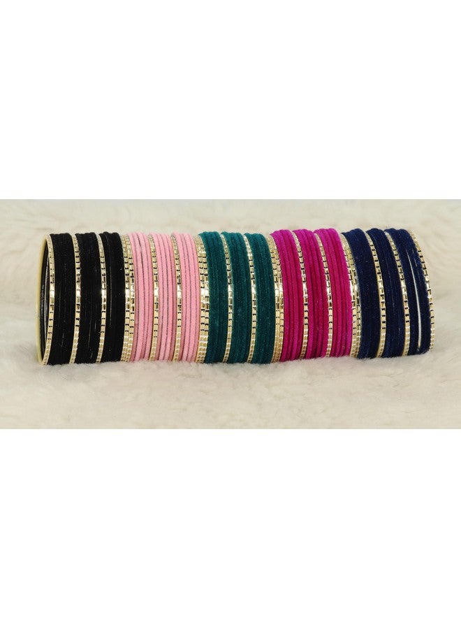 NMII 10 Colour Velvet Bangles Combo Set For Women and Girls | Premium Metal Bangle Set | Multicolour Bangles Set | Traditional Plain Simple Velvet Bangles Set of 160 Bangles(Velvet-Chilai-Multi-2.8) - Image 5