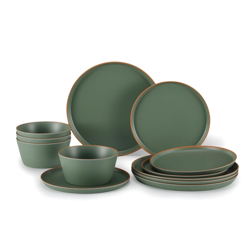 TOPMELA Melamine Dinnerware for 4, 12 Pieces Unbreakable Matte Plastic Plates and Bowls set, Kitchen Dish set BPA Free, Dishwasher Top Safe, Not Microwave, Not Oven (Green) - Image 1