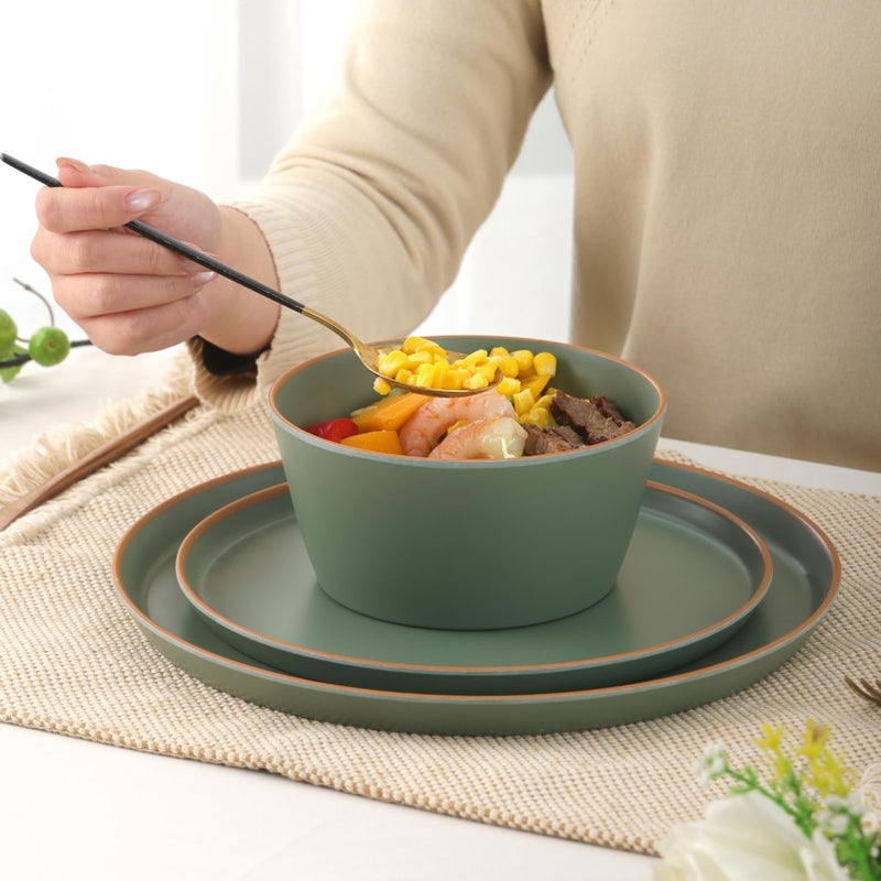 TOPMELA Melamine Dinnerware for 4, 12 Pieces Unbreakable Matte Plastic Plates and Bowls set, Kitchen Dish set BPA Free, Dishwasher Top Safe, Not Microwave, Not Oven (Green) - Image 3