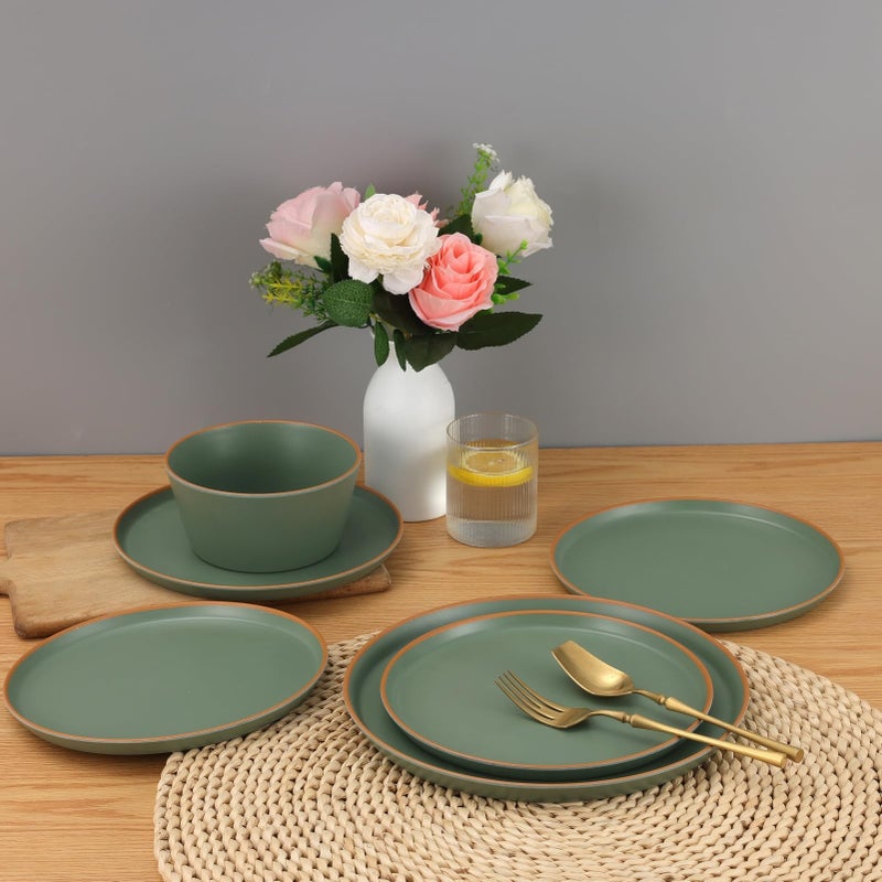 TOPMELA Melamine Dinnerware for 4, 12 Pieces Unbreakable Matte Plastic Plates and Bowls set, Kitchen Dish set BPA Free, Dishwasher Top Safe, Not Microwave, Not Oven (Green) - Image 4