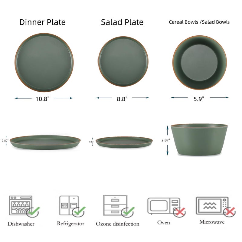 TOPMELA Melamine Dinnerware for 4, 12 Pieces Unbreakable Matte Plastic Plates and Bowls set, Kitchen Dish set BPA Free, Dishwasher Top Safe, Not Microwave, Not Oven (Green) - Image 2