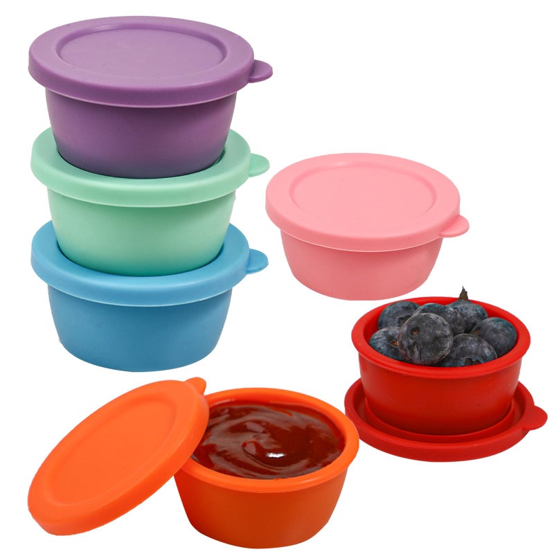 KOLUTI 6 Pack Salad Dressing Container To Go, Nonstick Silicone 1.6oz Sauce Cup for Lunch Bento, Small Condiment Storage Box with Lid, Leak-proof, BPA Free, Dishwasher & Microwave & Oven Safe - Image 1