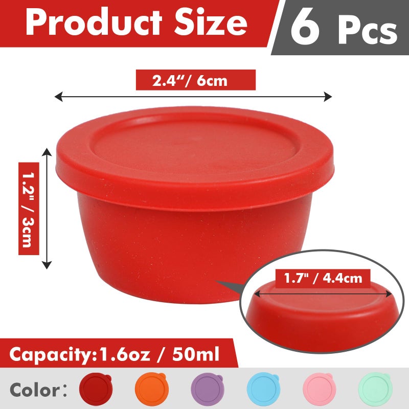 KOLUTI 6 Pack Salad Dressing Container To Go, Nonstick Silicone 1.6oz Sauce Cup for Lunch Bento, Small Condiment Storage Box with Lid, Leak-proof, BPA Free, Dishwasher & Microwave & Oven Safe - Image 3