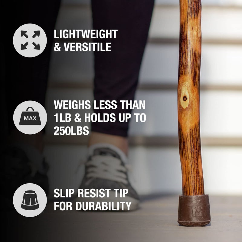 Brazos Rustic Wood Walking Stick, Twisted Hickory, Traditional Style Handle, for Men & Women, Made in The USA, 48" - Image 5