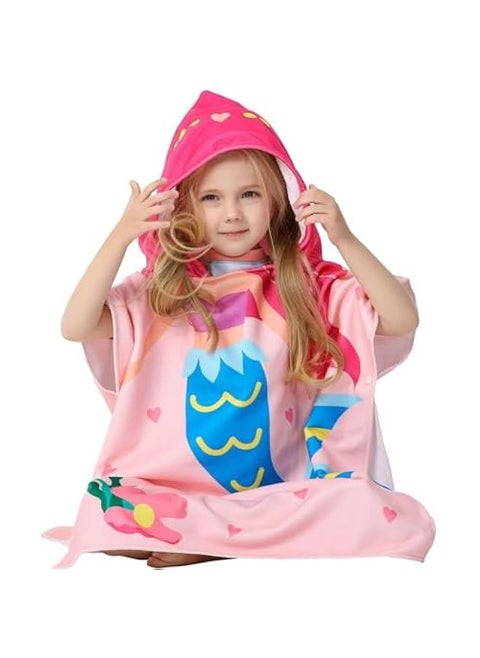 Kids Bath Towel for 1-6 Years Toddler, Kids Hooded Towel, Microfiber Bath Towel Super Soft Robe Poncho Bathrobe, kids Swimming Beach Holiday Water Playing Pool Bath Coverups (Pink Mermaid)