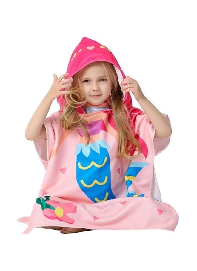 Kids Bath Towel for 1-6 Years Toddler, Kids Hooded Towel, Microfiber Bath Towel Super Soft Robe Poncho Bathrobe, kids Swimming Beach Holiday Water Playing Pool Bath Coverups (Pink Mermaid)