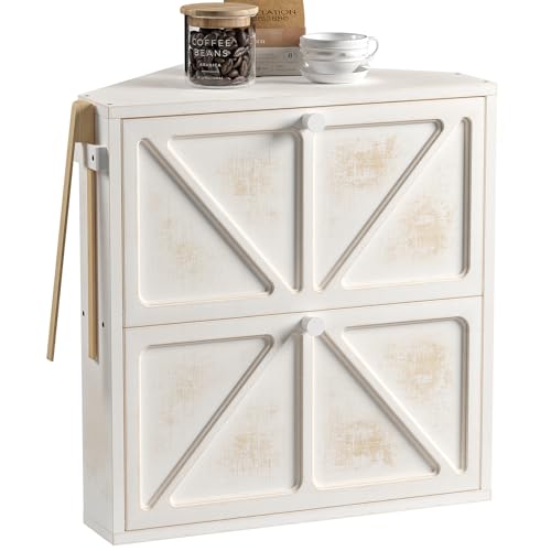 WOWLIVE Vintage Corner Bread Box for Kitchen Counter, Double-Layer Bamboo Bread Storage Bin, Large Capacity Rustic Farmhouse Bread Holder, Breadbox Organizer for Cabinet (White, Extra Large) - Image 1