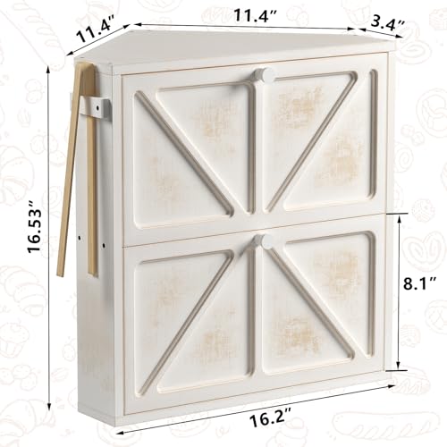 WOWLIVE Vintage Corner Bread Box for Kitchen Counter, Double-Layer Bamboo Bread Storage Bin, Large Capacity Rustic Farmhouse Bread Holder, Breadbox Organizer for Cabinet (White, Extra Large) - Image 3