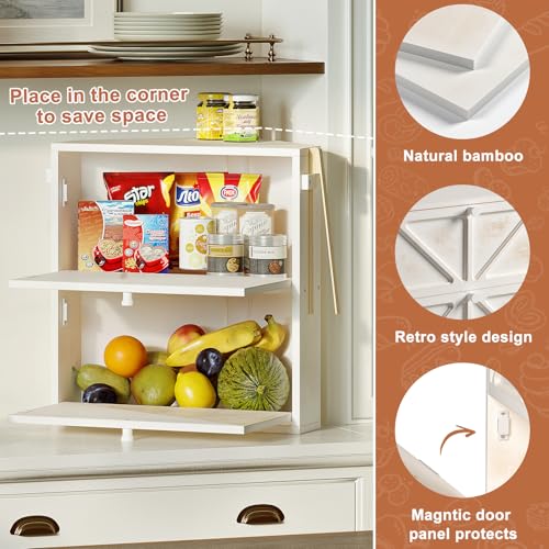 WOWLIVE Vintage Corner Bread Box for Kitchen Counter, Double-Layer Bamboo Bread Storage Bin, Large Capacity Rustic Farmhouse Bread Holder, Breadbox Organizer for Cabinet (White, Extra Large) - Image 4