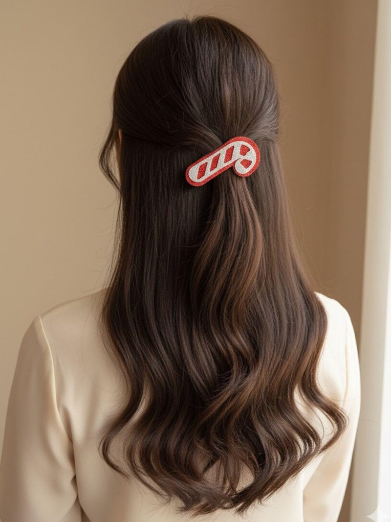 Arendelle Glitter Foam Christmas Candy Cane Hair Pin - Sparkly Festive Hair Clips [AHA415] - Image 5