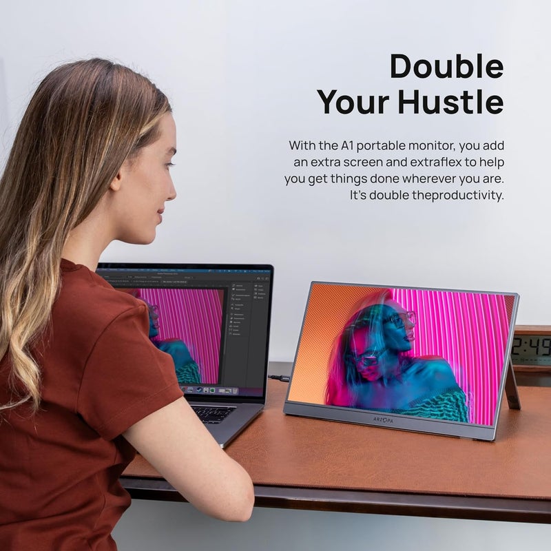 ARZOPA Portable Monitor 15.6'' FHD 1080P - Ultra-Slim Portable Laptop Monitor with Kickstand - IPS Display for PC, MAC, Phone, Xbox, PS5 - USB C & HDMI Connectivity - A1 GRAY - Image 5