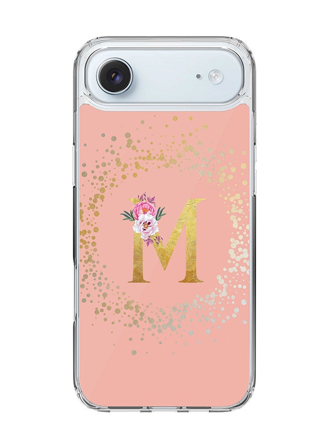 Stylizedd Classic Clear MagSafe Case for iPhone 17 Air , Hybrid Soft Case Flexible Edges Anti Drop TPU PC Gel Thin Transparent Cover [ Designed for iPhone 17 Air ] - Custom Monogram Initial Letter Floral Pattern Alphabet - M  (Rose Pink )