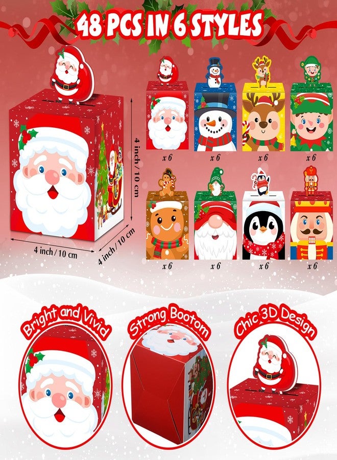 Zhanmai 48 Pcs Christmas Gift Boxes 3D Xmas Santa Snowman Elk Candy Treat Candy Cookies Boxes for Christmas Holiday Party Favor Supplies, 3.94 x 3.94 x 3.94 Inch(Colorful - Image 2