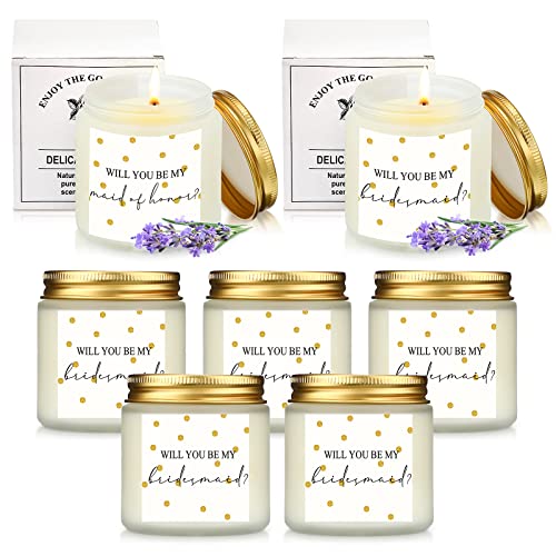 Lewtemi Lewtemi 7 Pcs Bridesmaid Gifts Candle Maid of Honor Candle Matron of Honor Gift for Women Lavender Scented Candles  - Image 2