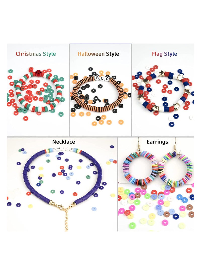 Flushrenic 6000 Pcs Clay Beads for Bracelet Making Kits, 24 Colors Flat Round Polymer Clay Beads 6mm Spacer Heishi Beads with Pendant Charms Kit and Elastic Strings for Jewelry Making Kit Bracelets Necklace - Image 4