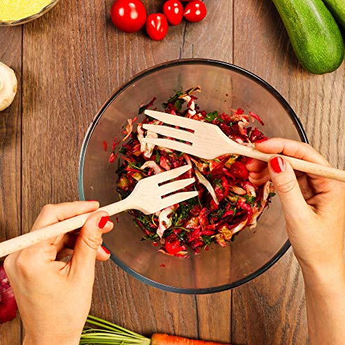 StesoSHOP Wooden Forks for Cooking - 2 pcs Wood Fork Set Perfect Size Great for Cooking - Salad Pasta Grill Tasting Fork Wood - Wood Kitchen Utensils - Image 5