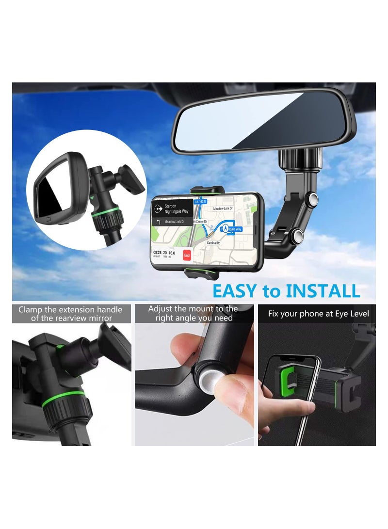SYOSI Rear View Mirror Phone Mount, 360° Rotating Phone Mount for Car, Multifunctional Universal Car Holder for Car Compatible with iPhone Samsung All 4-7 Inch Cell Phones and GPS - Image 5