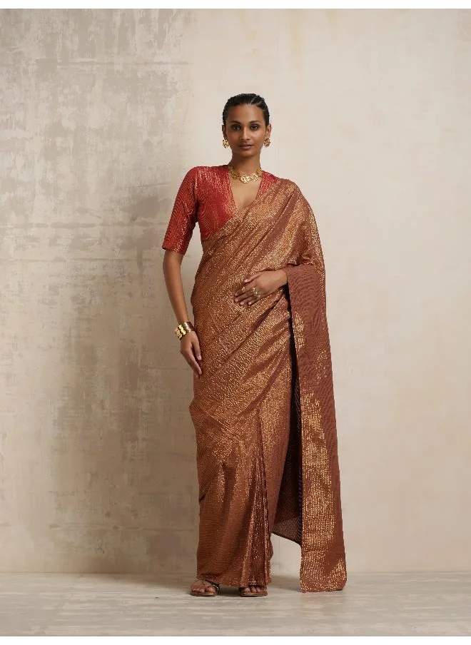 ترو برونز trueBrowns Brown Gold Lurex Ready To Wear Saree