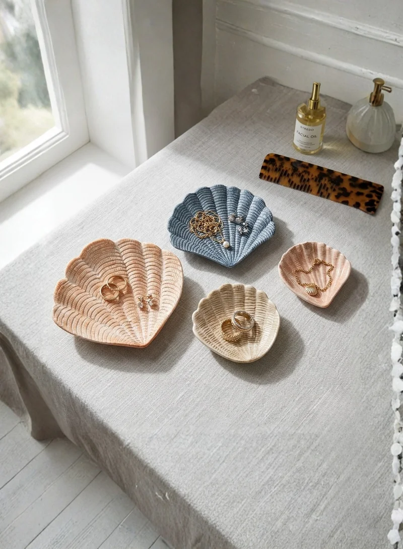 سوق الزعفران أطباق ديكور مستوحاة من أصداف البحر بطابع ساحلي (طقم من 4 قطع)