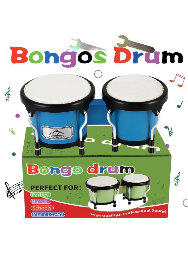 EastRock Bongo Drum 4” and 5” Set for Kids Adults Beginners,Percussion Bongos Drum With Tuning Wrench (Blue) - Image 5