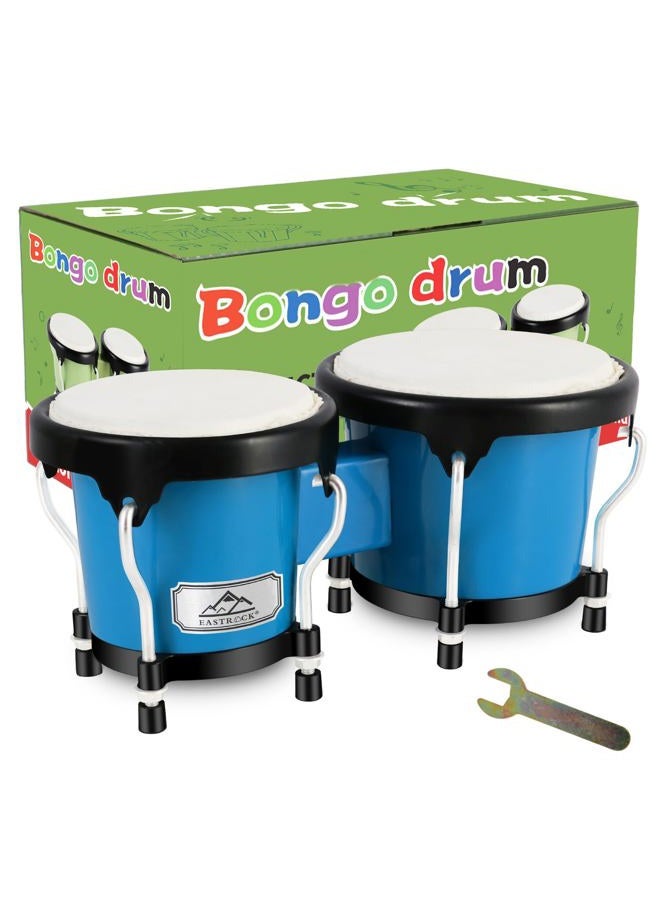 EastRock Bongo Drum 4” and 5” Set for Kids Adults Beginners,Percussion Bongos Drum With Tuning Wrench (Blue) - Image 1