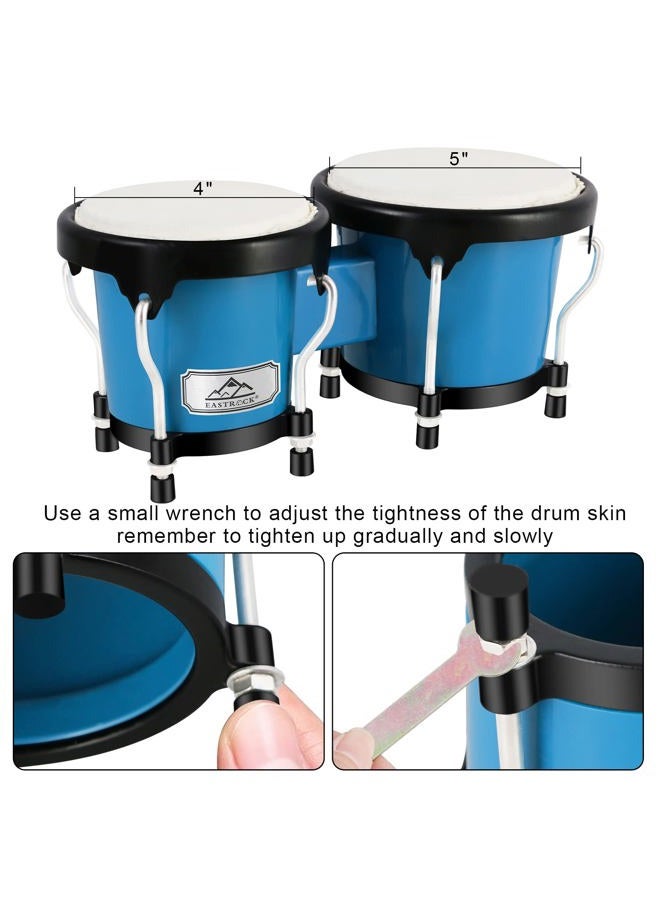 EastRock Bongo Drum 4” and 5” Set for Kids Adults Beginners,Percussion Bongos Drum With Tuning Wrench (Blue) - Image 3