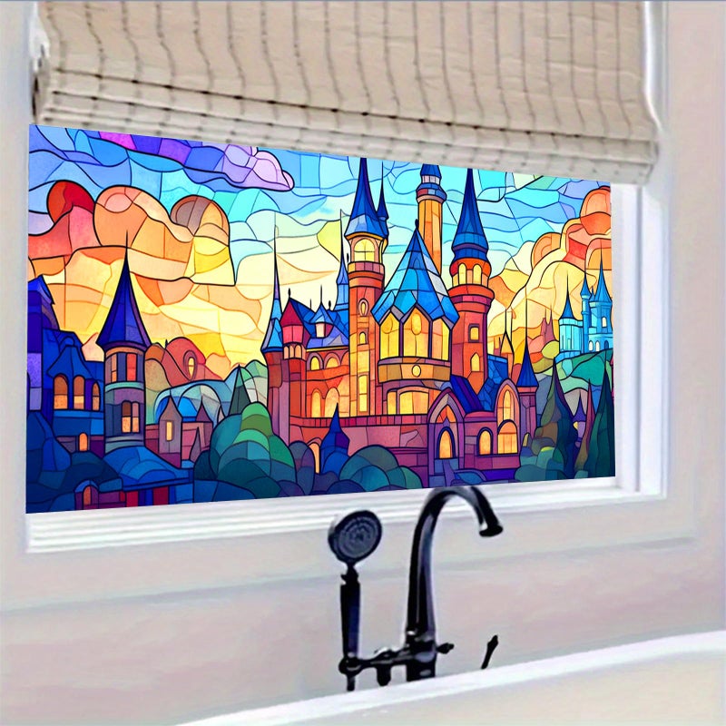 HOMETITUTE Stained Glass Castle Pattern Rainbow Window Film 39.3x17.7 inches Non-Adhesive Removable Reusable for Glass Door Home and Office Bedrooms PVC Static Cling Sticker - Image 5