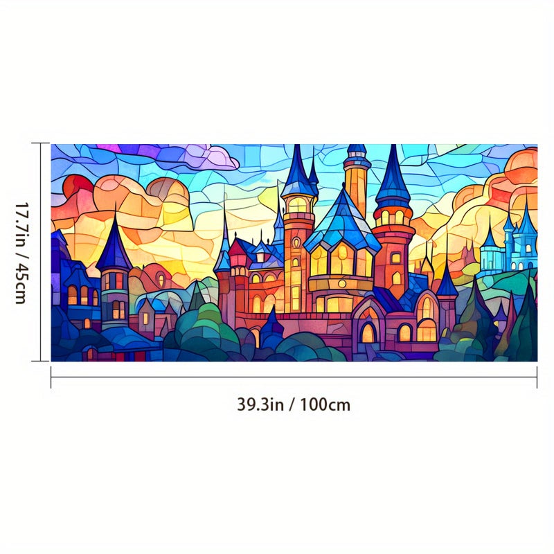 HOMETITUTE Stained Glass Castle Pattern Rainbow Window Film 39.3x17.7 inches Non-Adhesive Removable Reusable for Glass Door Home and Office Bedrooms PVC Static Cling Sticker - Image 3