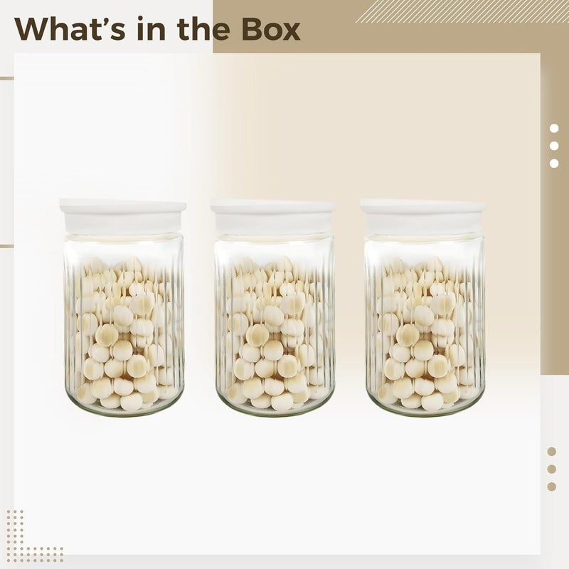 3 Pcs Glass Jars, 610 Ml Food Storage Containers with Lids, Wide Mouth Canisters, White Airtight Jars for Kitchen and Pantry - Image 5